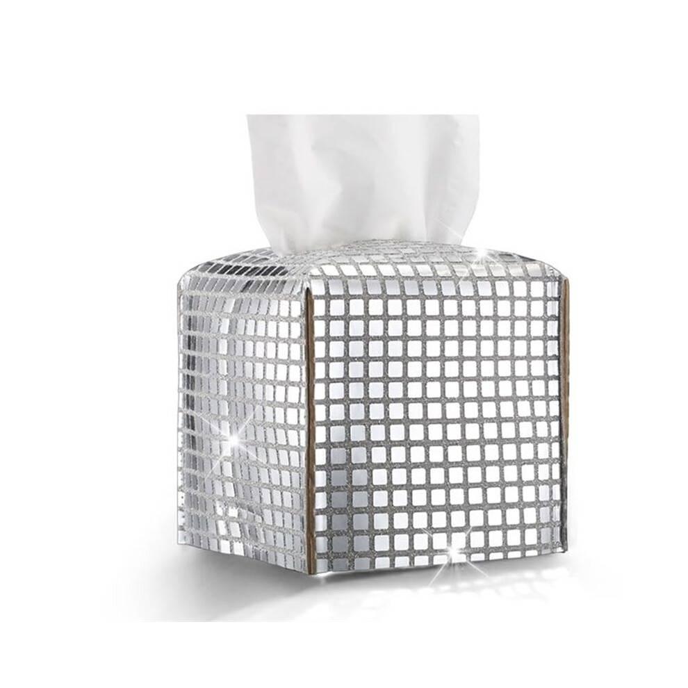 Disco Tissue Box Cover Glitter Silver Square Rectangular Bling Paper Holder Tissue Box for Bathroom Vanity