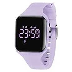 aswan watch digitalklocka, barn, flickor, pojkar, med stegräknare, väckarklocka, stoppur, ljus, datum, sportarmbandsur utan app och mobiltelefon med silikonarmband, 02 ljuslila rektangel, Rem