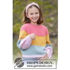 34-23 Candy Bar Jumper by DROPS Design DOWNLOAD OPSKRIFTEN HER Strikket bluse til børn med striber i DROPS Air. Arbejdet strikkes rundt, ovenfra og ned med rundt bærestykke og raglan. Størrelse 1-10 år. Pinde, fyldevat og tilbehør lægges i kurven separat. Se alle opskrifter fra DROPS her. .