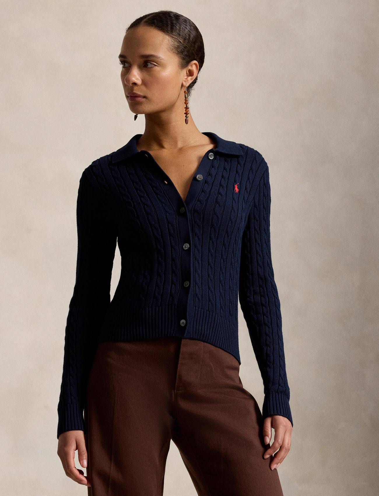 Polo Ralph Lauren Cable-Knit Cotton Cardigan - Navy - S