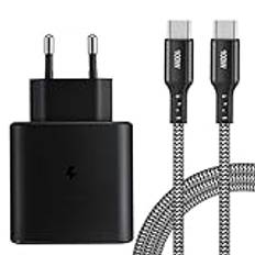 KAIMENGLONG 45 W USB C Snabbladdare Supersnabb Strömförsörjning USB C-laddare med 2M USB C Nylonkabel för Samsung Galaxy S24 S23 S22 S21 S20 Ultra, Note 20/10+, A54, A55 5G, A72, Tab S9 S8 S7