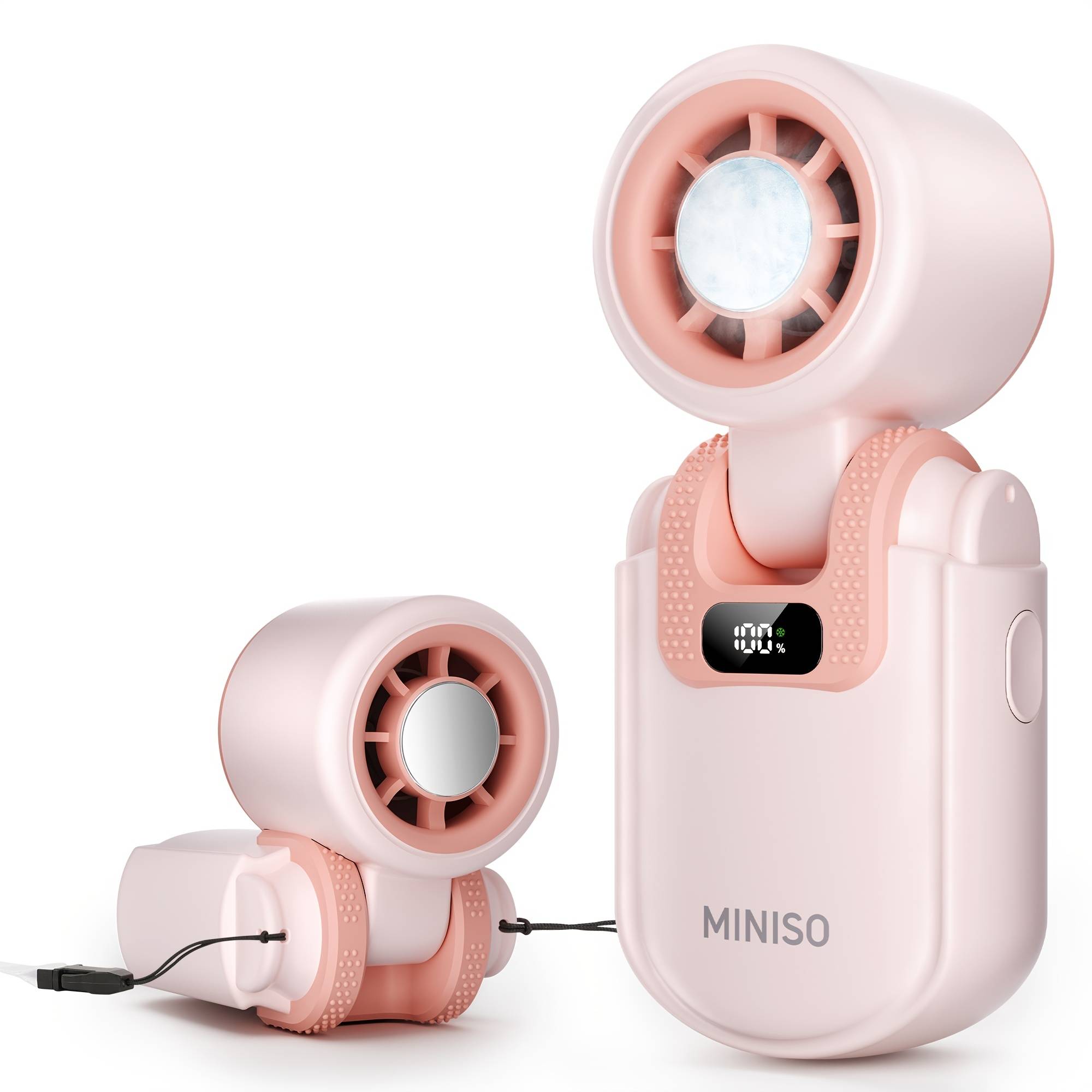 TEMU Miniso 2400mah Portable Handheld Foldable Desktop Makeup Mini Fan, -second Cooling Mode, Smart Display For Wind Speed And Battery Level, Powerful Airflow, Gifts For Friend
