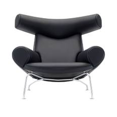 Fredericia Furniture - Wegner Ox Chair, Chrome, Leather Cat. 3 Max 98 Black - Lænestole - Hans J. Wegner - Sort - Læder/Metal