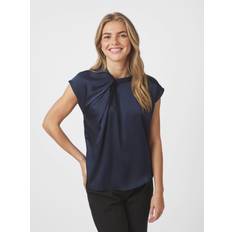 Neo Noir Fleur Drapy Satin Blouse Kvinde Navy Kortærmede Bluser Str 36 - hos Magasin