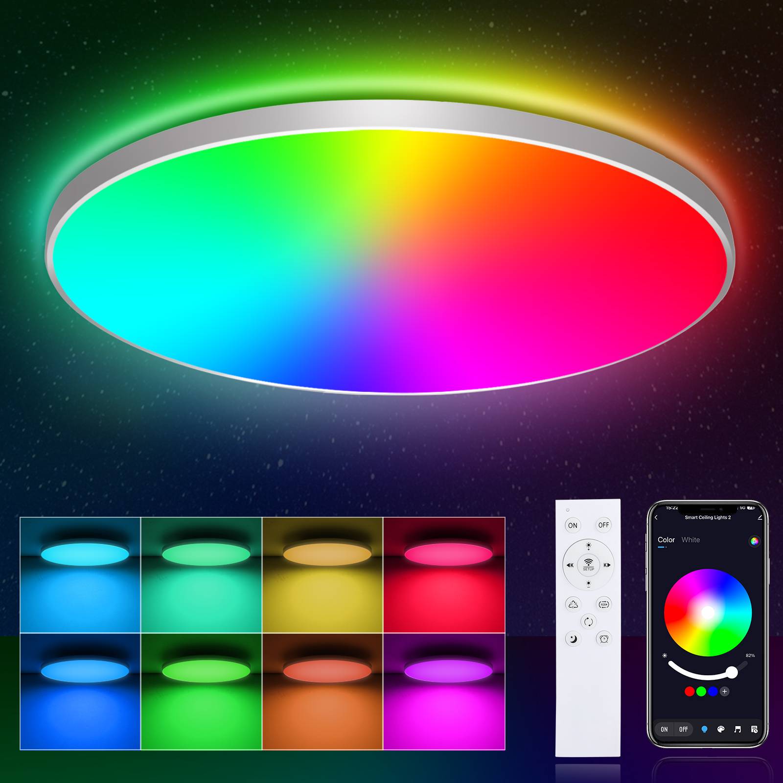 24W Smart RGB LED Ceiling Light, 16 Million Color Changing, Dimmable with Remote Control & App for Bedroom Living Room, 30cm