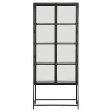ACT NORDIC Seaford vitrineskab, m. 2 låger og 4 hylder - glas, sort melamin ask og sort metal