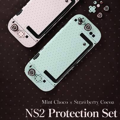 IINE skyddande fodral för Switch 2 (2025), hårt PC-skal, lättviktigt fullständigt skydd med exakta utskärningar, söt prickig design, rosa & mint choco - Multi-color (Växel 2)