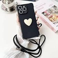 Crossbody Halsbandsrem Lanyard Cord Love Heart Mjukt Silikon Telefonfodral För iPhone 15 13 12 11 14 Pro Max XR X XS Plus Skal, Svart, För Iphone 15pro