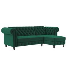 Chaiselong sovesofa i mørkegrøn velour Chesterfield