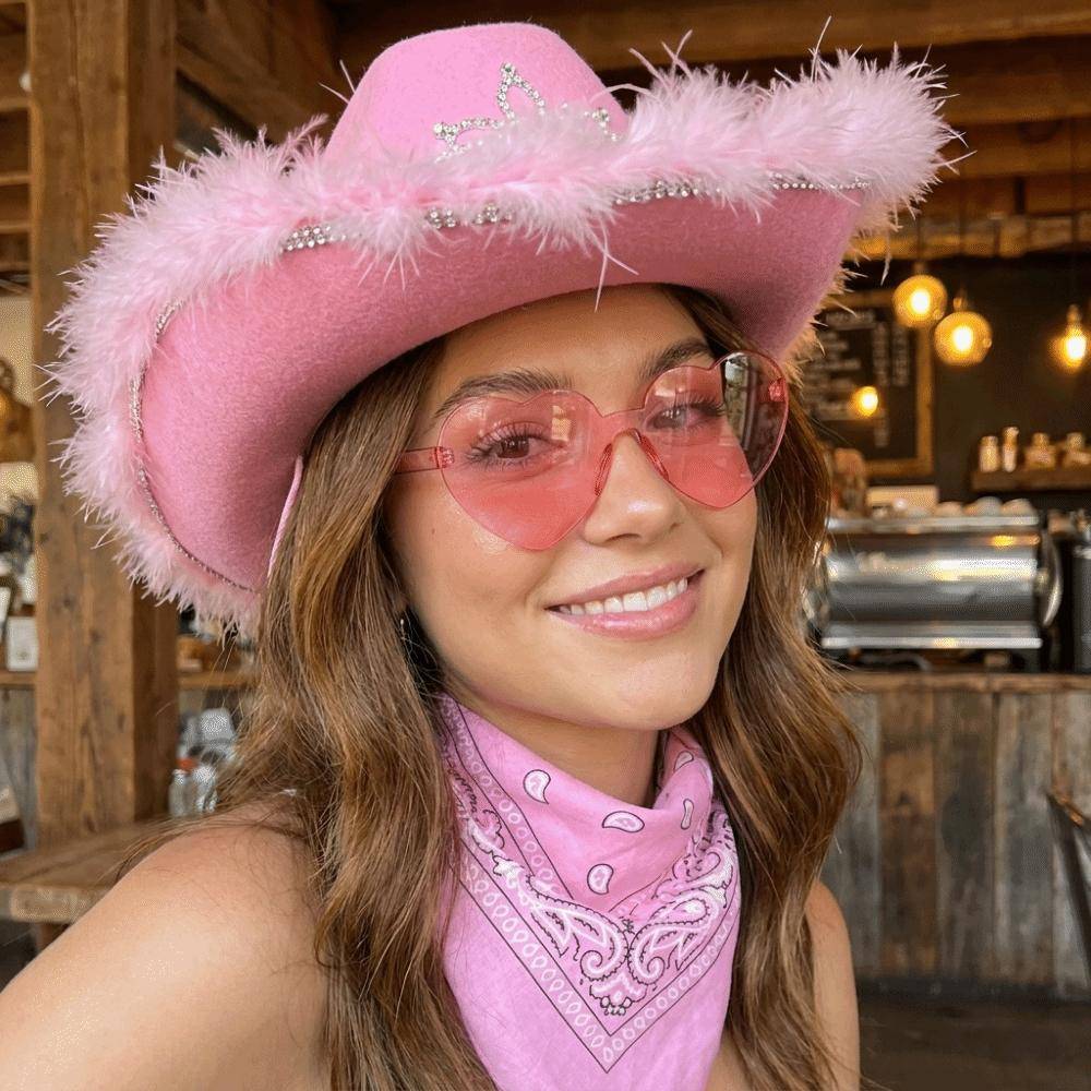 Luddig kant Cowboyhatt Rosa Halloween Kostymtillbehör Set Bandana Hjärtformade Glasögon Dam cm