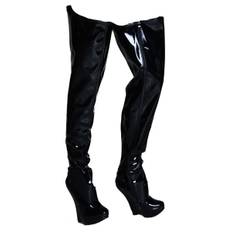 Plateau Crotch Overknee Pony Boots High Heels schwarz