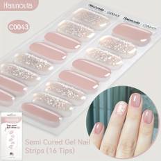 TEMU Harunouta 16strips Semi Cured Gel Nail Strips Glitter Gel Nail Stickers Red Gel Nail Wraps Gel Polish Stickers Nail Art Manicure For