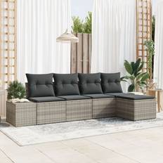 vidaXL 5 Piece Havemøbel Sæt Med Puder Lysegrå Poly Rattan
