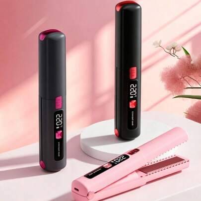 Mini USB-uppladdningsbar locktång med negativ jon-hårvård, LED-digital temperaturkontroll upp till 320°C, resevänlig och studenthem-redo, essentiellt (rosa,svart,Mörkgrå)