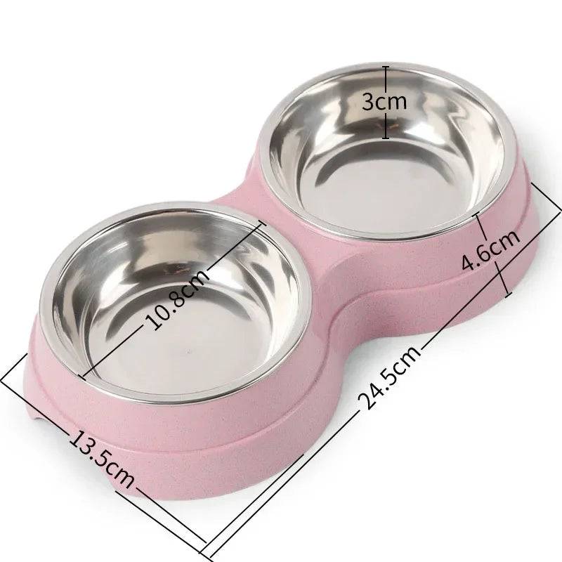 Double Stainless Steel Pet Bowl with Raised Stand – For Dogs & Cats - Pink