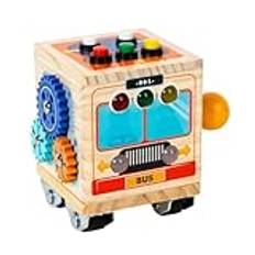 Småbarnsbussleksak, träbil för småbarn - Barn Toy Vehicle Interactive Wood Truck,Early Learning Education Tool Cute Toddler Car Model for Home Kindergarten