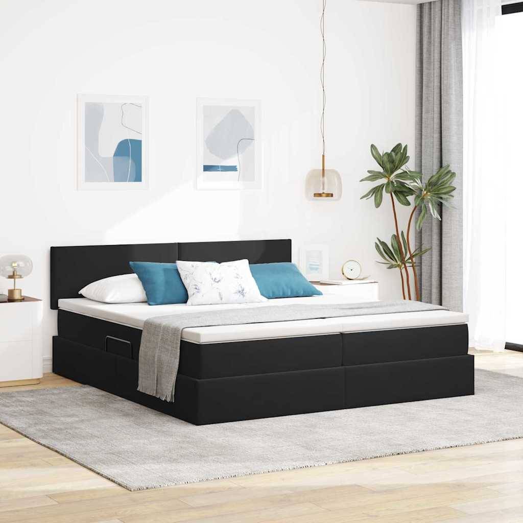 vidaXL LED förvaringssäng med madrass Svart 180 x 200 cm Sammet