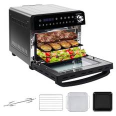 Heißluftfritteuse 14L Airfryer Mini Backofen, Emphsism Heissluftfritteuse XXL Minibackofen 1800W mit 11 Programme und LED Screen, 4 Zubehörteile inkl. Drehspieß und Rezeptbuch