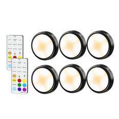 Svart Rund LED Underskåpslampa Möbel Dimbar Garderobsmontre Bok Skrivbordslampa Fjärrkontroll(6lamp 2remote)