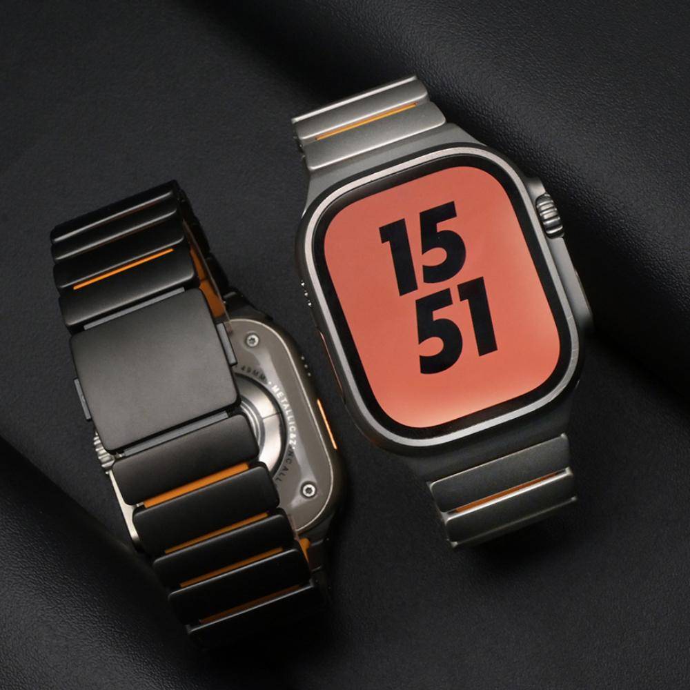 Titanband för Apple Watch Ultra 3 49mm Gummiband Herrarmband för Iwatch Serie 11 10 46mm 9 8 7 4 5 6 SE3 44mm 45mm Rem black