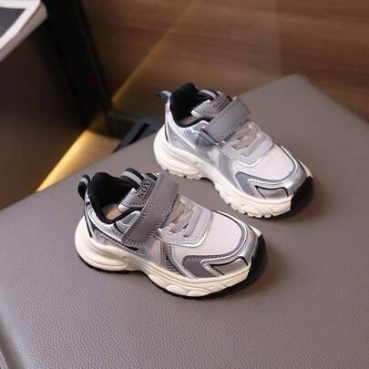 1 par sneakers för babyflicka, PU-kardborreband med mjuk sula, moderiktiga och slitstarka skor, lämpliga för vår, höst och vinter - Grå (EUR22,EUR23,EUR24,EUR25,EUR26,EUR27,EUR28,EUR29,EUR30,EUR31)