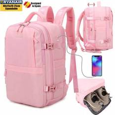 Ryanair Expandable Cabin Travel Backpack 40x25x20-25cm With Shoe Bag, Waterproof Casual Daypack Fits 14&#34; Laptop - Blue/Beige/Black/Pink/Green/Purple/A - Pink