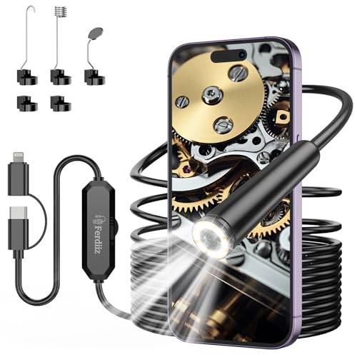 Ferdiiz Endoskop, inspektionskamera med lampa, 1920 HD boroskop, IP67 vattentät, endoskop för inspektion med 8 justerbara LED-lampor, 5 m halvstyv kabel, för Android iOS