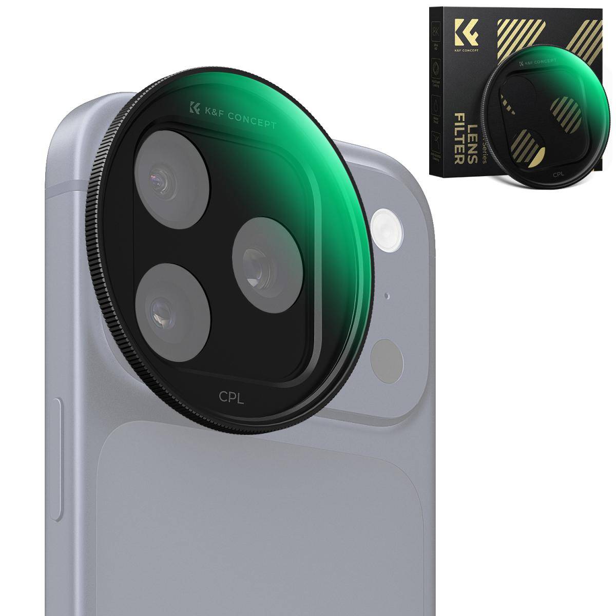 KENTFAITH K&F CONCEPT FCA01 Snap-On CPL Filter for iPhone 17 Pro Max/17 Pro, 9.5g Ultra-Lightweight Polarizing Filter with Snap-on Deco Mount, AGC Glass 28-Layer Coating Anti-Reflection