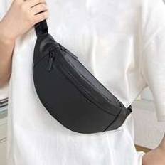 Black Solid Color Minimalist Casual Waist Bag Fanny Pack Crossbody Bag Side Bag Bum Bag College Bag For Books Multi-Functional Men Bag Belt Bag Sling - Black - one-size