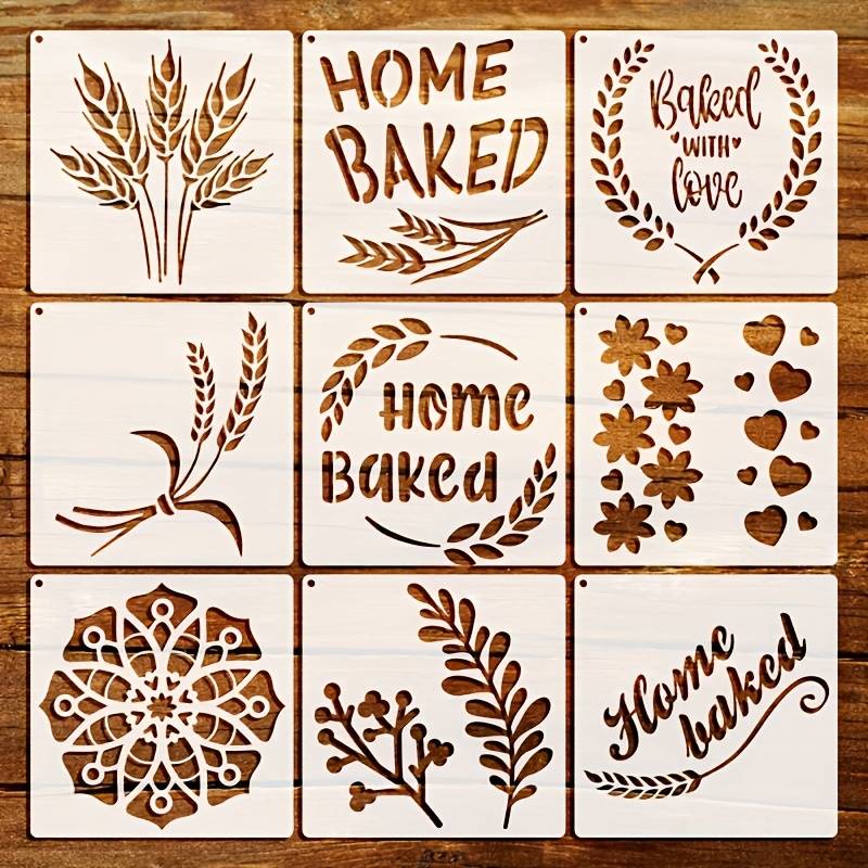 9pcs Set Of Household Templates, 5.9x5.9 Inches Reusable Painting Templates, Diy Art And Home Decoration