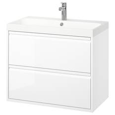IKEA - ÄNGSJÖN / BACKSJÖN skab t vask/skuffer/vask/blabatteri, højglans hvid, 80x48x69 cm