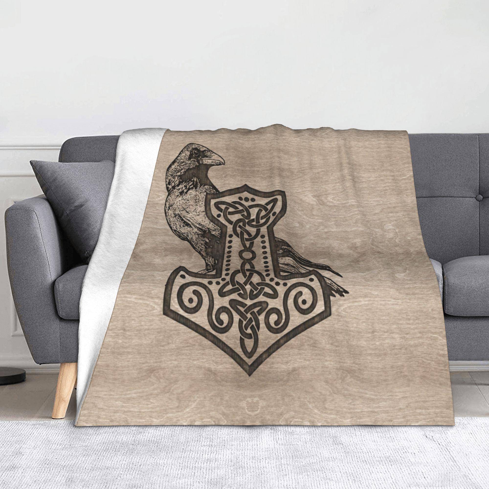Mjolnir Tors Hammare Filt Flanell Höst/Vinter Viking Andningsbar Mjuk Pläd för Sängkläder ReseTäcke