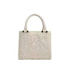 Fashion Floral Embroidery Square Bag High Quality Tote Bag Large Capacity Women's Handbag Lady Purse Shoulder Messenger Bag - Beige