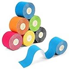 ACWOO kinesiologi sporttejp, 6 st 3,8 cm*5 m rull med elastisk vattentät muskelstödstejp, elastisk terapeutisk sporttejp Vidhäftande sportbandage för stöd, sport, skada och smärtlindring