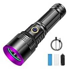 Azyvum UV ficklampa 20 W, USB-uppladdningsbar svart ljus ficklampa, 365 nm UV-lampa för bärnsten, epoxiharts, upptäckt av husdjururin, mineraler, resor, fläckar för hundar och katter
