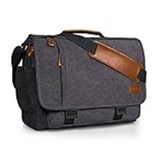 ESTARER Laptopväska, axelväska, män, canvas för arbete, enfärgad, grå, Svart (3-i-1 ryggsäck), 17.3 Zoll