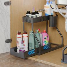 TEMU 2-tier Black/white Under-sink Storage Organizer With Sliding Drawer: Multi-purpose Kitchen Rack For Efficient Storage