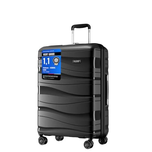 Kono Bagageset i lätt polypropen, resväska i hårt skal med TSA-lås och spinner-hjul, Svart, 24"