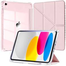 EspZanthic Fodral för iPad (A16) 11:e/10:e Generationen (2025/2022) med Pennhållare, Klar Transparent Tillbaka Skal 6-i-1 Visningsvinklar Stand Stötskyddad Tablett Case, Rosa