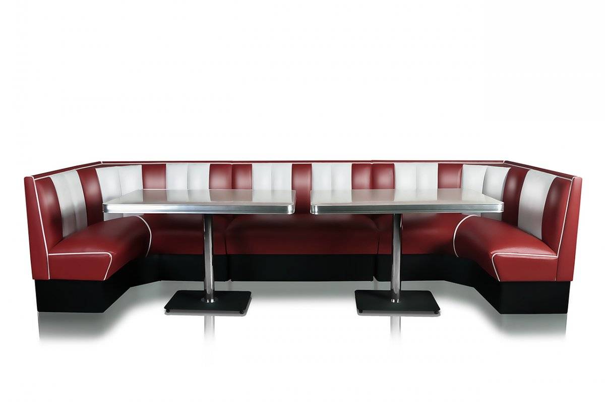 Diner booth komplett med 2 bord 360 cm (Färg: OFFWHITE/SVART RAND, Modell: ANTIK VIT)