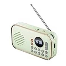 Puleuroy Bärbar FM-Radio Uppladdningsbar Liten Trådlös Bluetooth-Högtalare Surround Stereoljud USB Vintage-Radio Ljusgrön