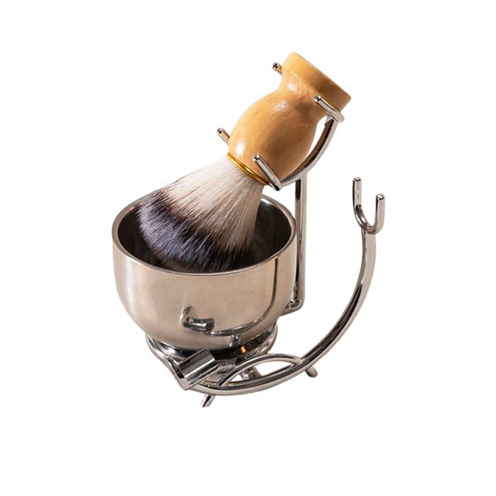 Shaving Brush Holder with Perfect Double Layer Stainless Steel Shaving Soap Bowl and Shaving Brush Natural Wood Handle