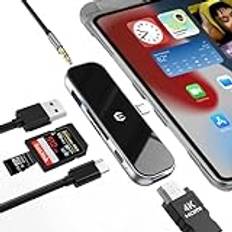 oditton USB C-hub, 6-i-1 USB multiporhub med USB 3.0, 4K HDMI, SD/TF-kortplats, PD 100 W laddning, 3,5 mm ljud, USB C-hub typ C för Mac, iPad, Dell och andra typ C-enheter