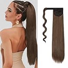 Cybelleza Clip i Ponytail Extensions hästsvans hårförlängning fläta förlängning billig ponytail 55 cm 100 g rak slät hårkompression för kvinnor (mörkbrun och ljusbrun)