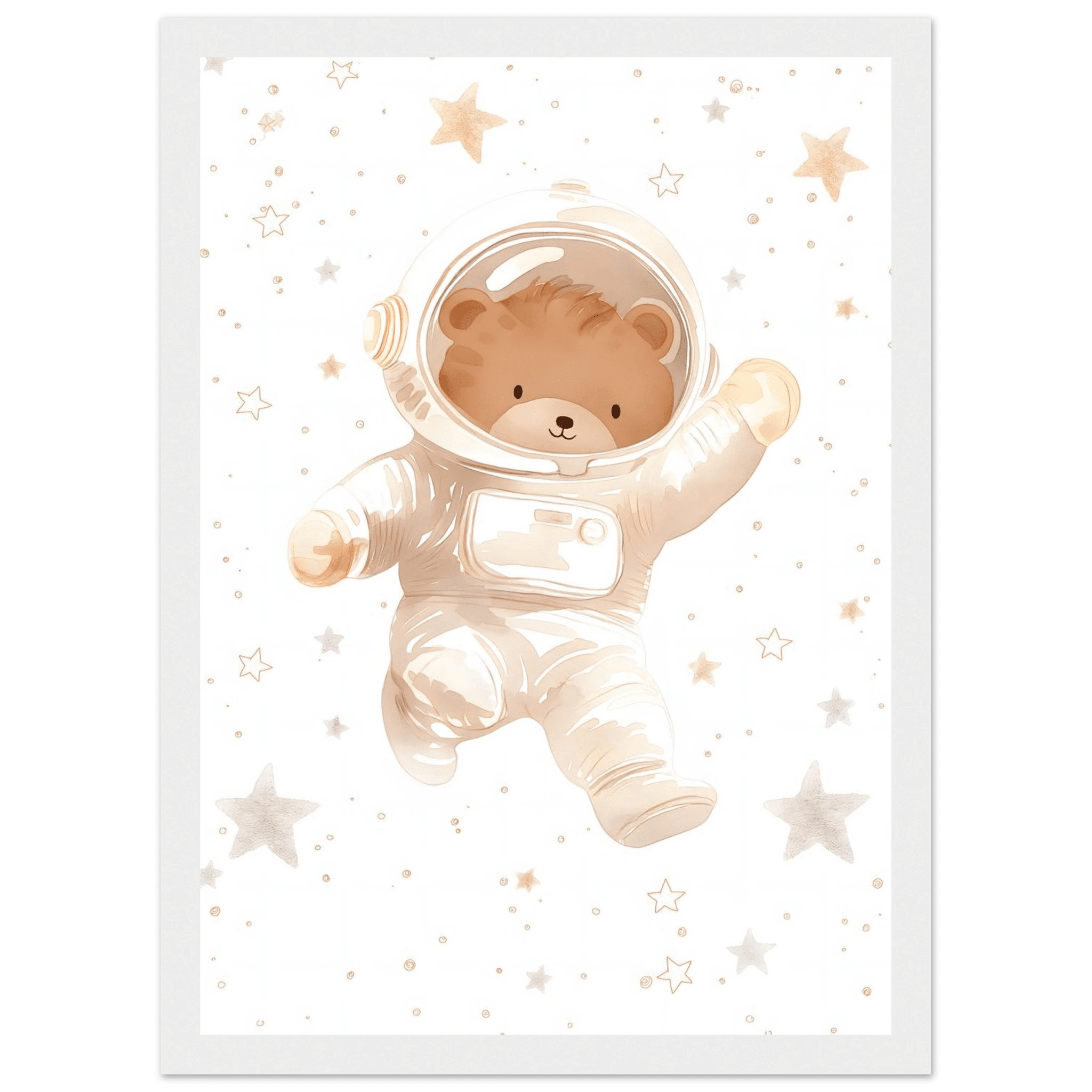 Björn astronaut poster-21x29.7 cm / 8x12" / Med ram / Vit
