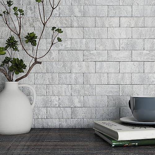 BeNice 3D självhäftande väggplattor kök mosaik kakel klistermärken travertin steneffekt badrum vattentät dra av och klistra in (ljusgrå, 10 stycken)