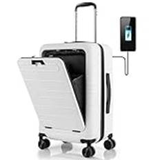 Resväska för resor， 20" Carry on Suitcase with USB Charging Port, Laptop Compartment, TSA Lock and 4 Spinner Wheels, PC Hardshell Suitcase Cabin Luggage(White)