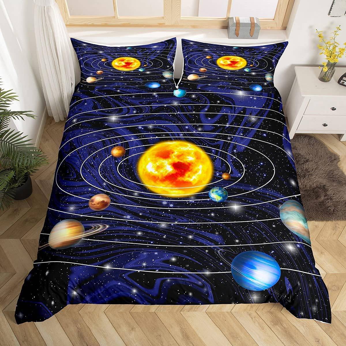 Ytterrymden Sängklädesset, Barn Barn Solsystem Täcke Örngott Universum Planeter Påslakan Astronomi Vintergatan Sängklädesset 175x220cm