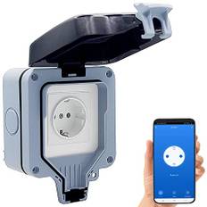 Luminea Home Control WLAN Steckdose: Outdoor-WLAN-Aufputzsteckdose, Sprachsteuerung, Verbrauchsmesser, App (Outdoor Steckdose, Steckdosen mit Zeitschaltuhr, Weihnachtsbaumbeleuchtung)