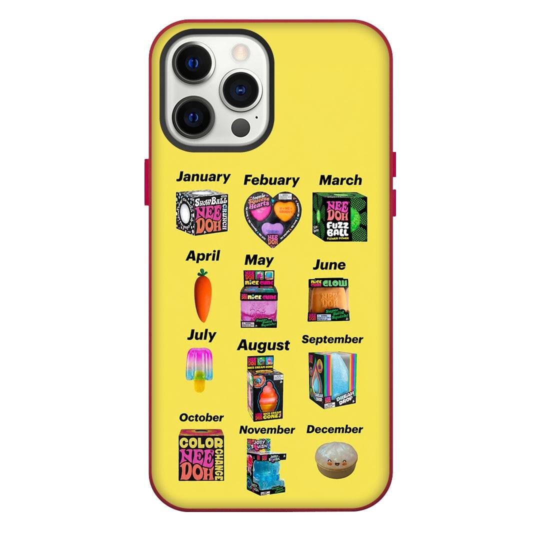 NeeDoh Phone Case For iPhone Samsung Galaxy Pixel OnePlus Vivo Xiaomi Asus Sony Motorola Nokia - NeeDoh Birthday Month Squish Chart Yellow Background.